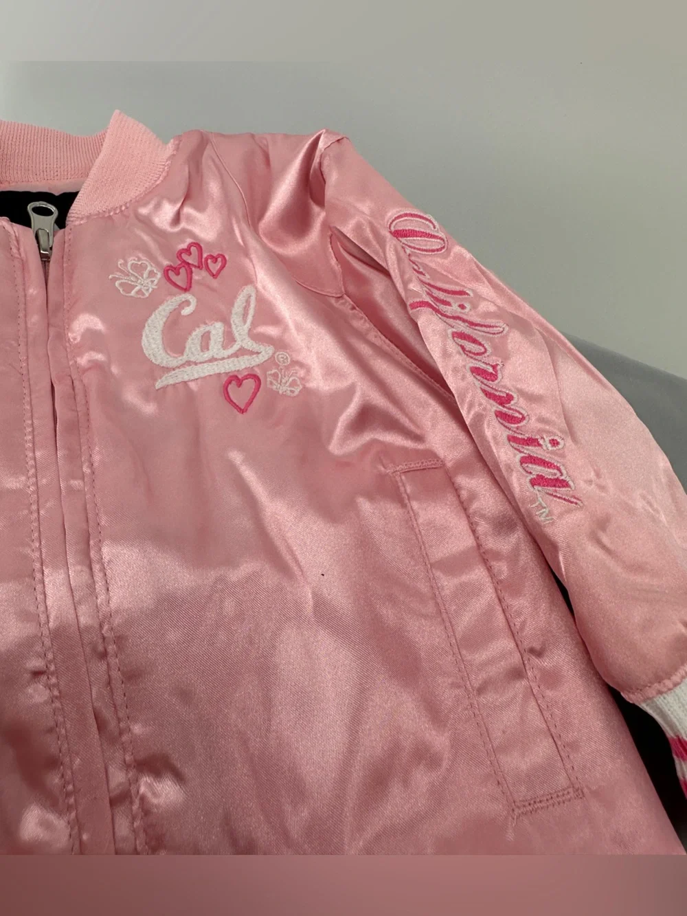 NWT Adidas pink satin U CAL BERKLEY letterman jacket